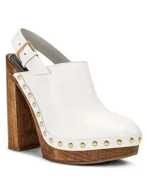 TOM FORD TF Calf Clog | White Leather Studded Platform Heel